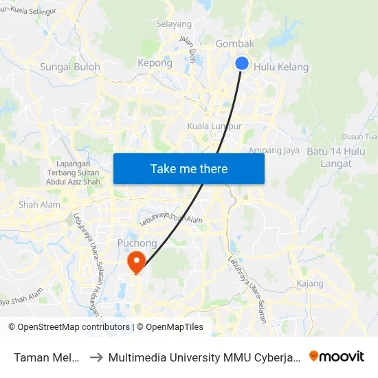 Taman Melati to Multimedia University MMU Cyberjaya map