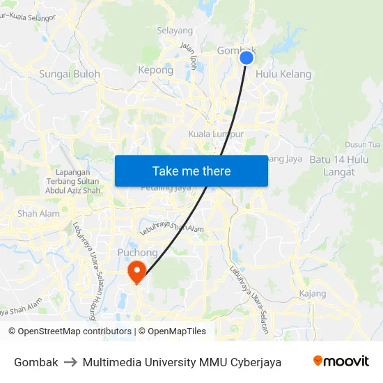 Gombak to Multimedia University MMU Cyberjaya map