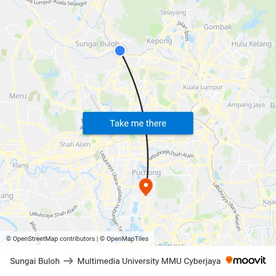 Sungai Buloh to Multimedia University MMU Cyberjaya map