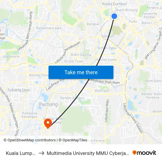 Kuala Lumpur to Multimedia University MMU Cyberjaya map