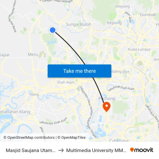 Masjid Saujana Utama (Ks322) to Multimedia University MMU Cyberjaya map