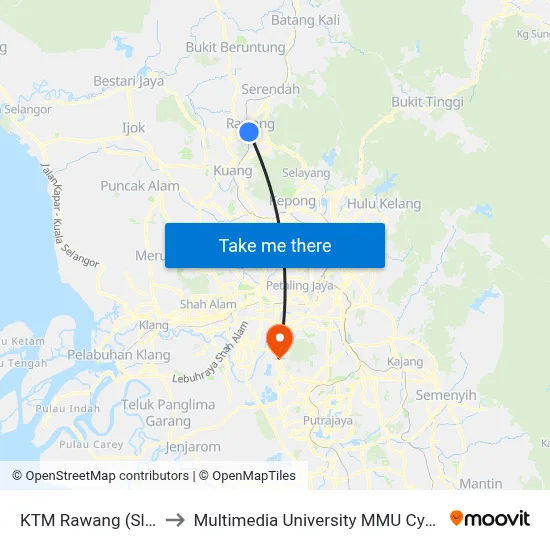 KTM Rawang (Sl446) to Multimedia University MMU Cyberjaya map