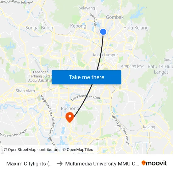 Maxim Citylights (Kl640) to Multimedia University MMU Cyberjaya map