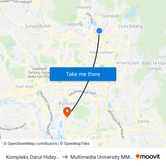 Kompleks Darul Hidayah (Kl618) to Multimedia University MMU Cyberjaya map