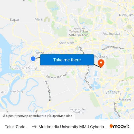 Teluk Gadong to Multimedia University MMU Cyberjaya map