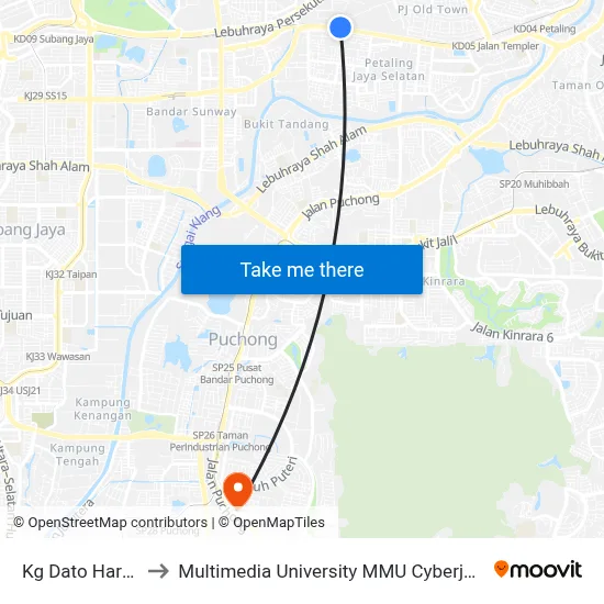 Kg Dato Harun to Multimedia University MMU Cyberjaya map