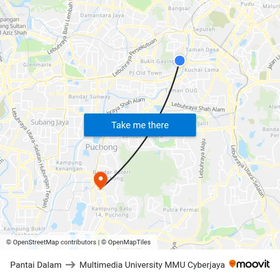 Pantai Dalam to Multimedia University MMU Cyberjaya map