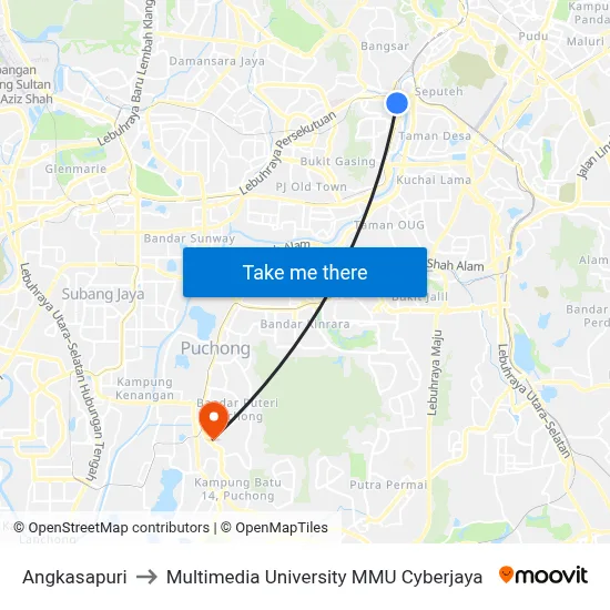 Angkasapuri to Multimedia University MMU Cyberjaya map