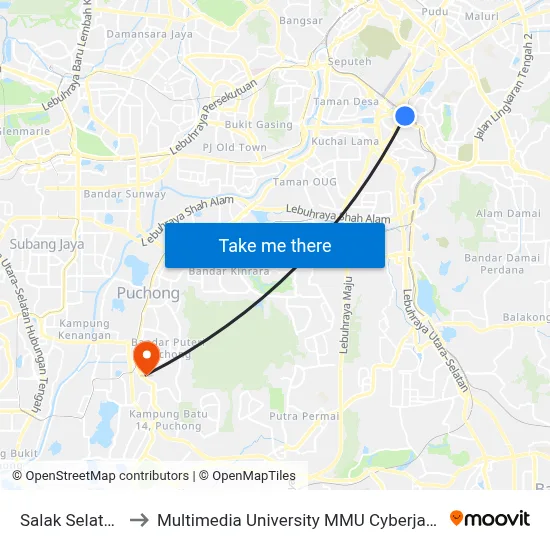 Salak Selatan to Multimedia University MMU Cyberjaya map