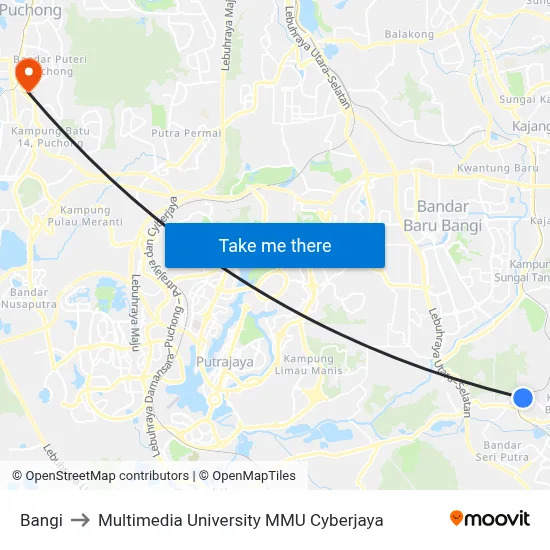 Bangi to Multimedia University MMU Cyberjaya map