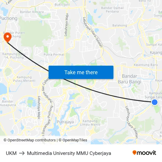 UKM to Multimedia University MMU Cyberjaya map