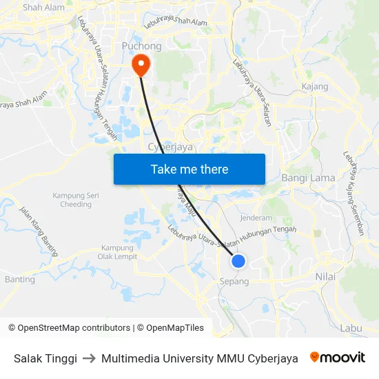 Salak Tinggi to Multimedia University MMU Cyberjaya map