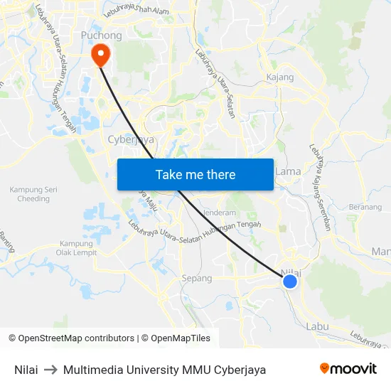 Nilai to Multimedia University MMU Cyberjaya map