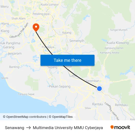 Senawang to Multimedia University MMU Cyberjaya map