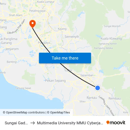 Sungai Gadut to Multimedia University MMU Cyberjaya map