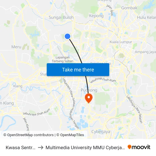 Kwasa Sentral to Multimedia University MMU Cyberjaya map