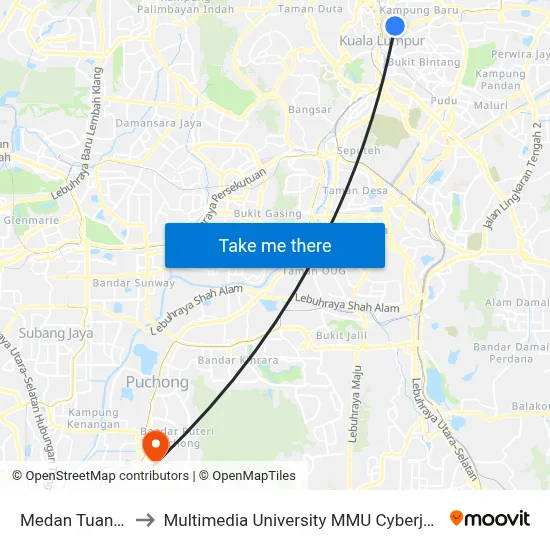 Medan Tuanku to Multimedia University MMU Cyberjaya map