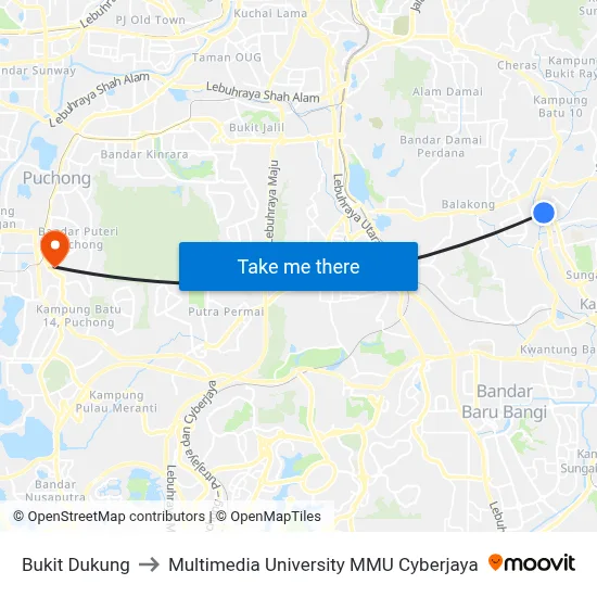 Bukit Dukung to Multimedia University MMU Cyberjaya map
