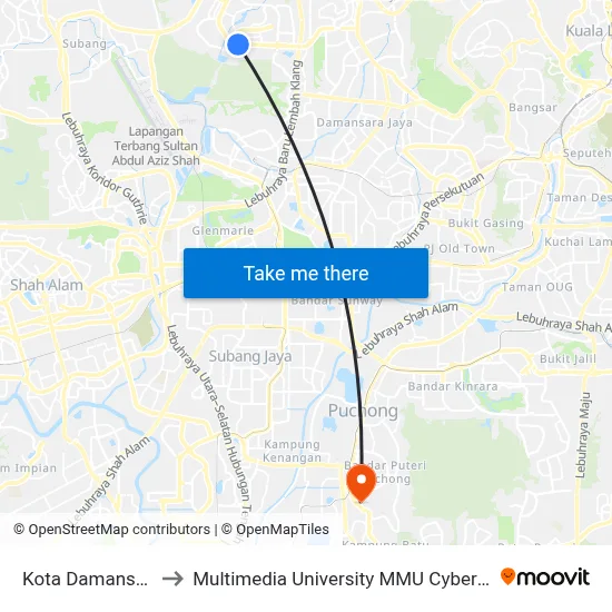 Kota Damansara to Multimedia University MMU Cyberjaya map