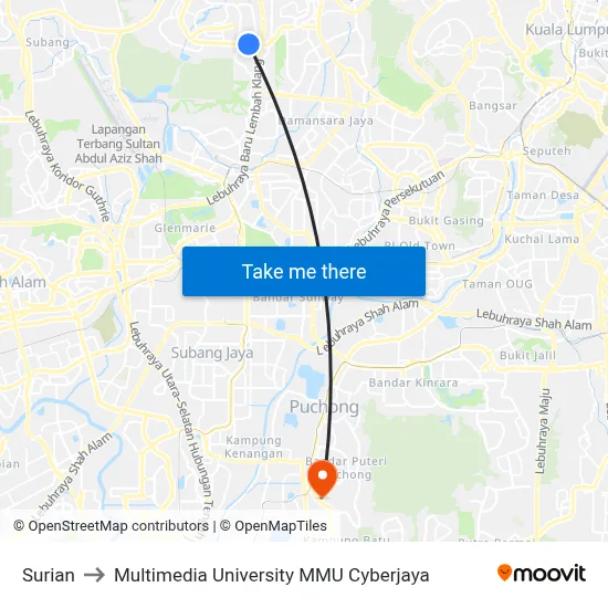 Surian to Multimedia University MMU Cyberjaya map