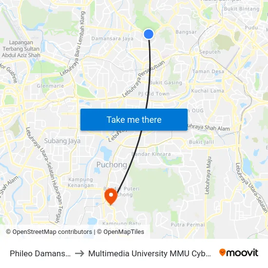Phileo Damansara to Multimedia University MMU Cyberjaya map