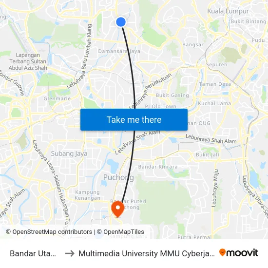Bandar Utama to Multimedia University MMU Cyberjaya map