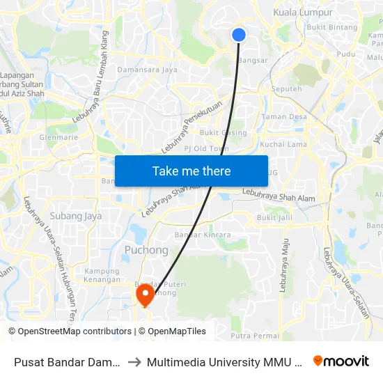 Pusat Bandar Damansara to Multimedia University MMU Cyberjaya map