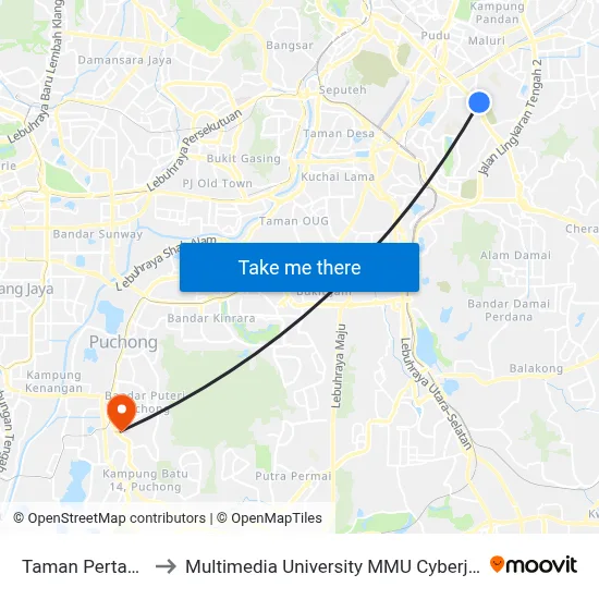 Taman Pertama to Multimedia University MMU Cyberjaya map