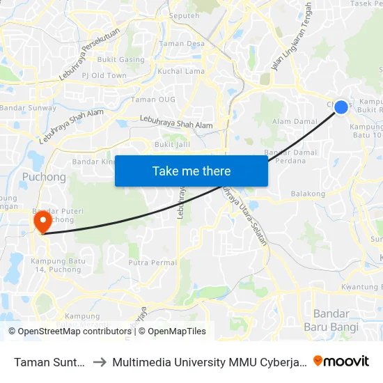 Taman Suntex to Multimedia University MMU Cyberjaya map