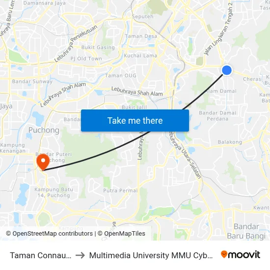 Taman Connaught to Multimedia University MMU Cyberjaya map