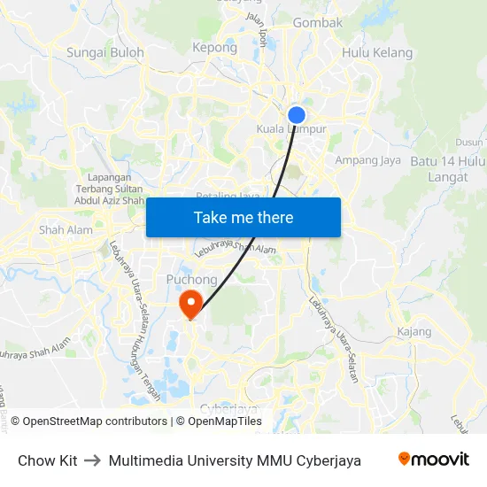 Chow Kit to Multimedia University MMU Cyberjaya map
