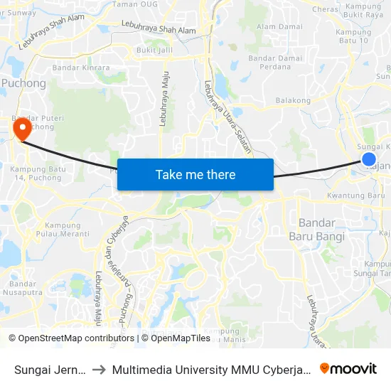 Sungai Jernih to Multimedia University MMU Cyberjaya map