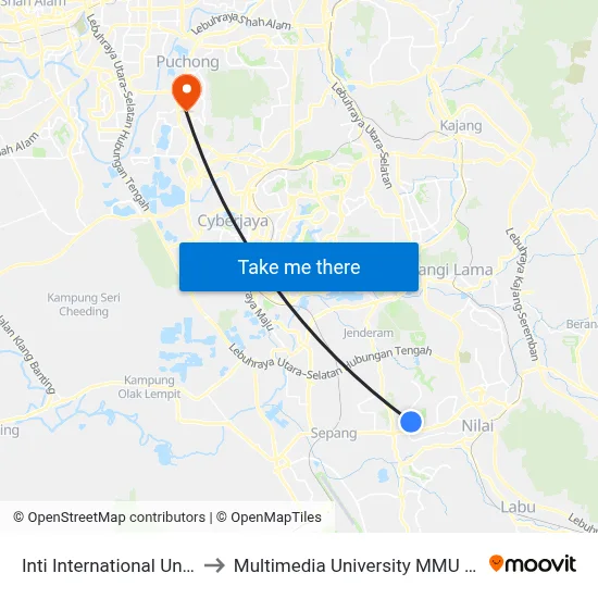Inti International University to Multimedia University MMU Cyberjaya map