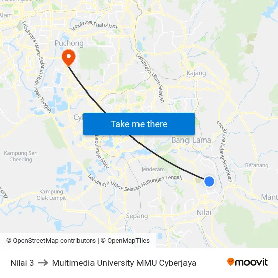 Nilai 3 to Multimedia University MMU Cyberjaya map