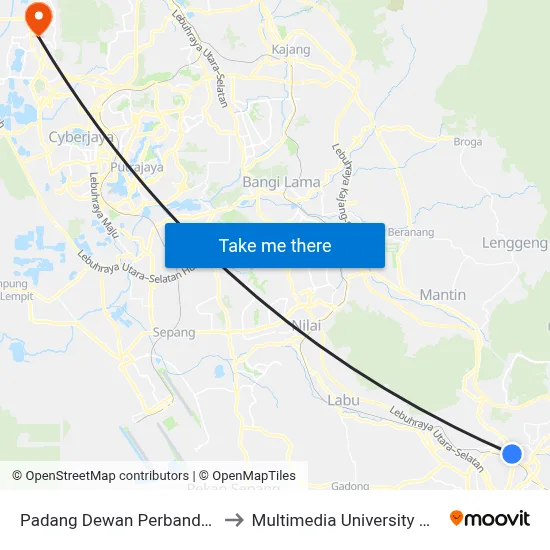 Padang Dewan Perbandaran Seremban to Multimedia University MMU Cyberjaya map