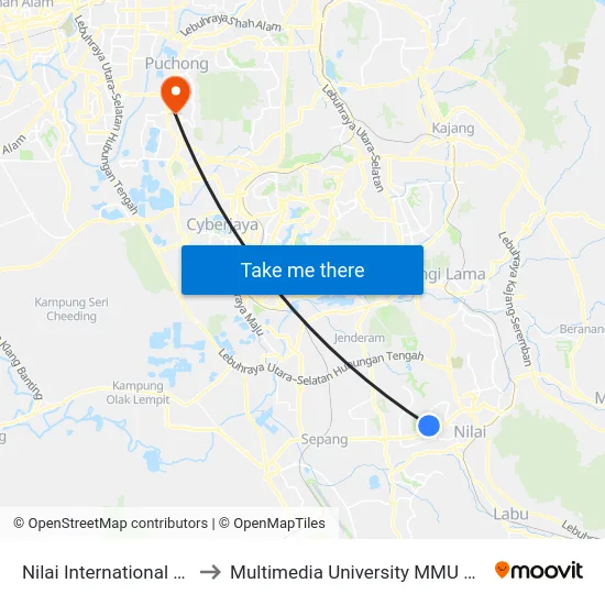 Nilai International School to Multimedia University MMU Cyberjaya map