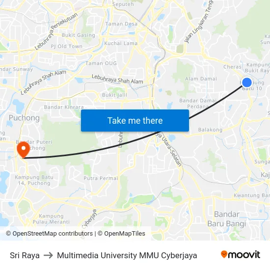 Sri Raya to Multimedia University MMU Cyberjaya map