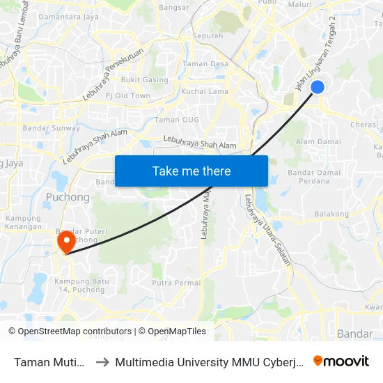 Taman Mutiara to Multimedia University MMU Cyberjaya map