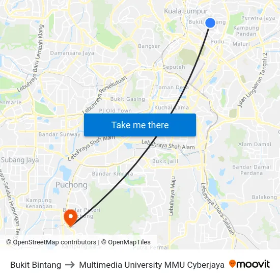 Bukit Bintang to Multimedia University MMU Cyberjaya map