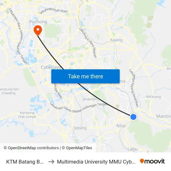 KTM Batang Benar to Multimedia University MMU Cyberjaya map