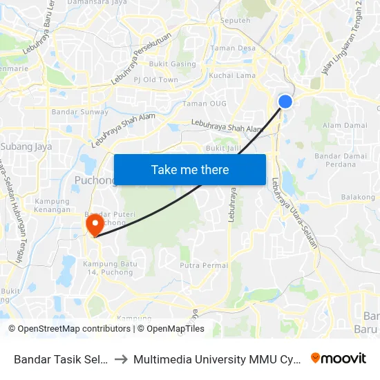 Bandar Tasik Selatan to Multimedia University MMU Cyberjaya map