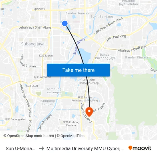 Sun U-Monash to Multimedia University MMU Cyberjaya map
