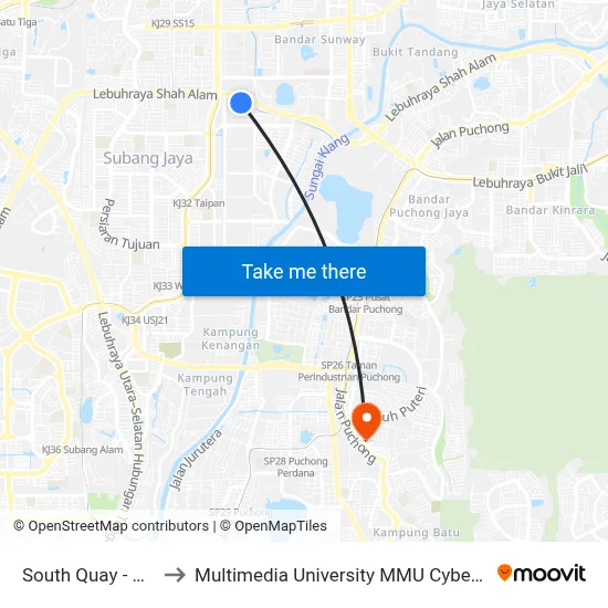 South Quay - USJ to Multimedia University MMU Cyberjaya map