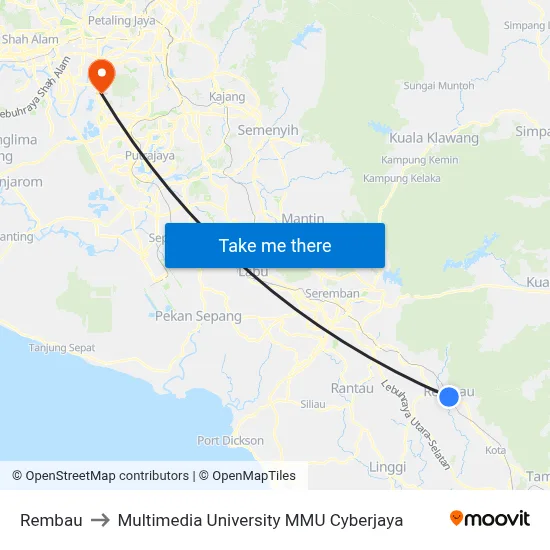 Rembau to Multimedia University MMU Cyberjaya map