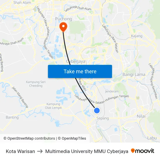 Kota Warisan to Multimedia University MMU Cyberjaya map