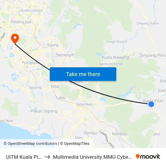 UITM Kuala Pilah to Multimedia University MMU Cyberjaya map