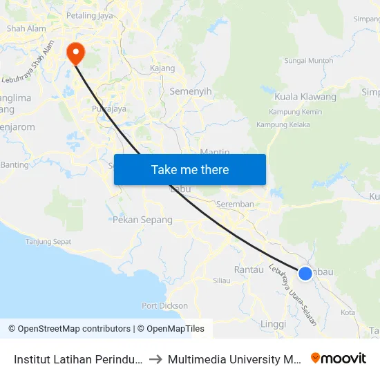 Institut Latihan Perindustrian Pedas to Multimedia University MMU Cyberjaya map