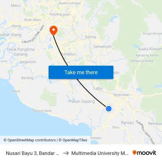 Nusari Bayu 3, Bandar Sri Sendayan to Multimedia University MMU Cyberjaya map