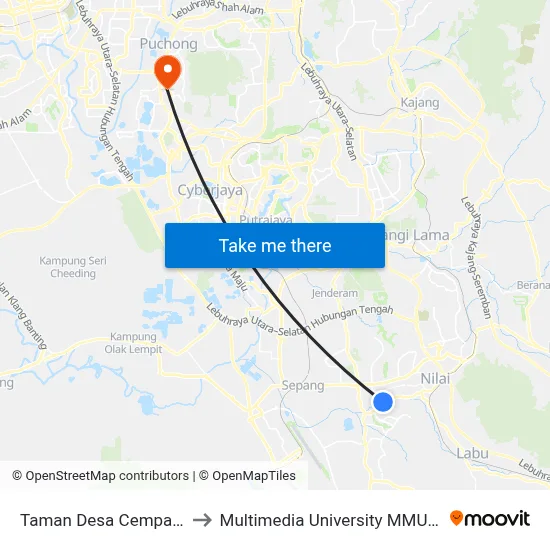 Taman Desa Cempaka, Nilai to Multimedia University MMU Cyberjaya map