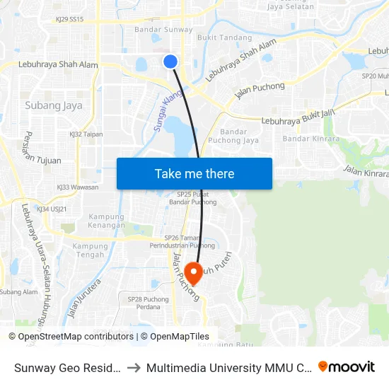 Sunway Geo Residences to Multimedia University MMU Cyberjaya map
